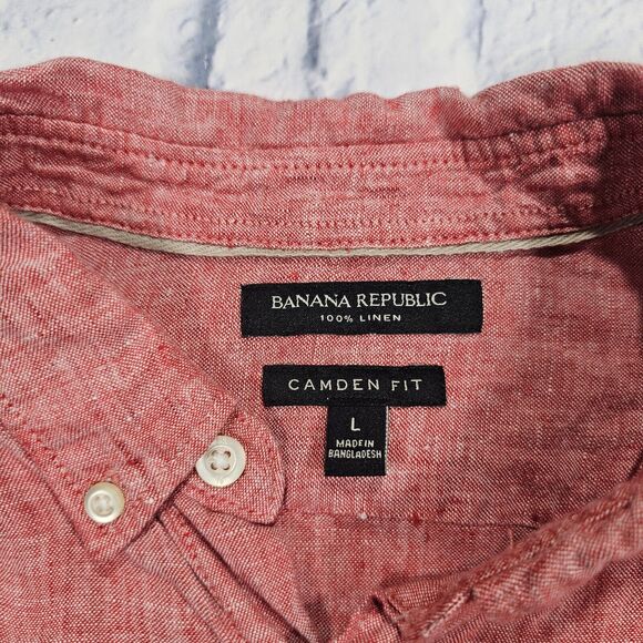 Banana Republic MENS SIZE L Shirt 100% Linen Camden Fit Salmon Long Sleeve - Picture 5 of 10